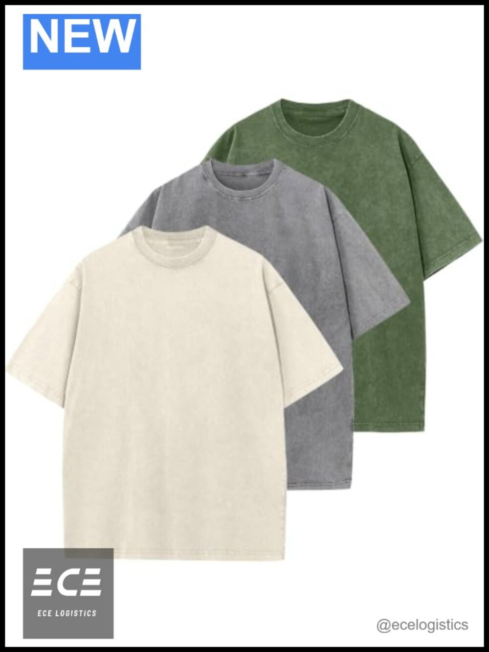 Unisex Oversized Cotton T-Shirt Set Short Sleeve Crew Neck Vintage Wash Tee